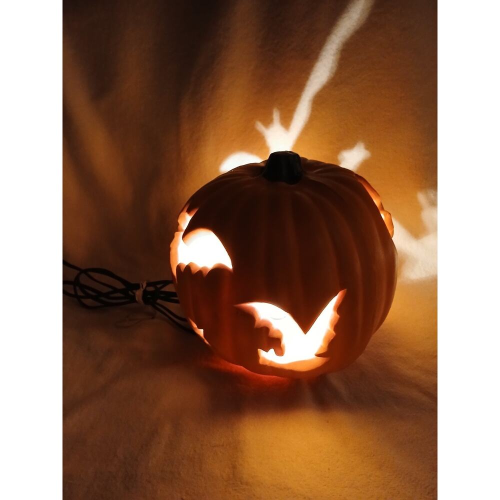 Rare 1993 Trendmasters Pumpkin Blow Mold Halloween Bats Star Moon Projects Light - Picture 8 of 16
